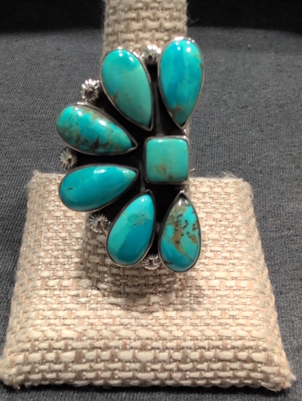 Turquoise Cluster Statement Ring - Bright Blue Gemstone